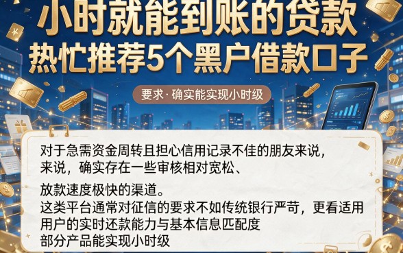 小时就能到账的贷款，热忱推荐5个黑户借款口子
