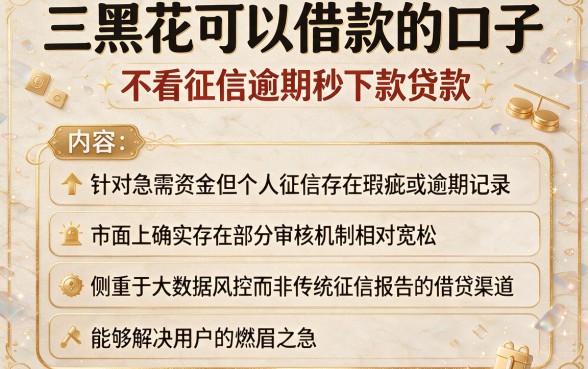 三黑花可以借款的口子,筛选五个不看征信逾期秒下款的贷款