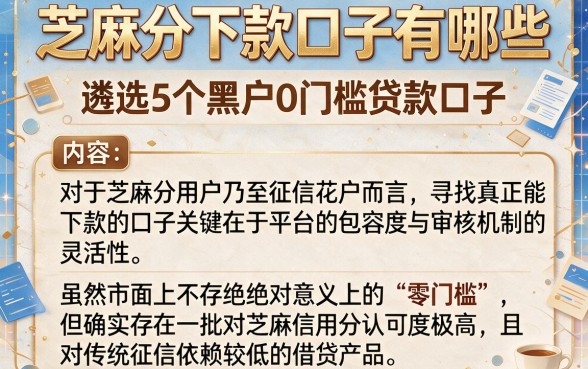 芝麻分下款口子有哪些，遴选5个黑户0门槛贷款口子