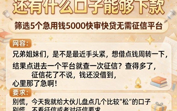 还有什么口子能够下款，筛选5个急用钱5000快审快贷无需征信平台
