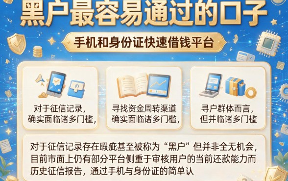 黑户最容易通过的口子,概括5个手机和身份证快速借钱平台