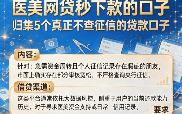 医美网贷秒下款的口子，归集5个真正不查征信的贷款口子