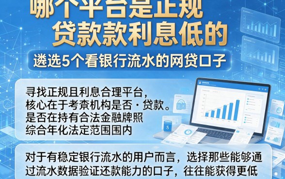 哪个平台是正规贷款利息低的，遴选5个看银行流水的网贷口子