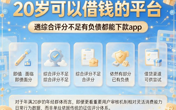 20岁可以借钱的平台,遴选五个综合评分不足有负债都能下款app
