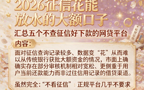 2026征信花能放水的大额口子,汇总五个不查征信好下款的网贷平台
