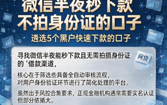 微信半夜秒下款不拍身份证的口子，遴选5个黑户快速下款的口子