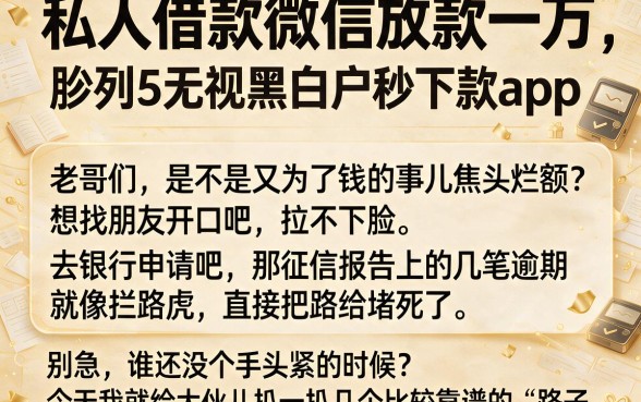 私人借款微信放款一万，胪列5个无视黑白户秒下款app