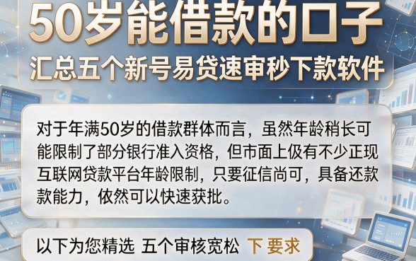 50岁能借款的口子,汇总五个新号易贷速审秒下款软件