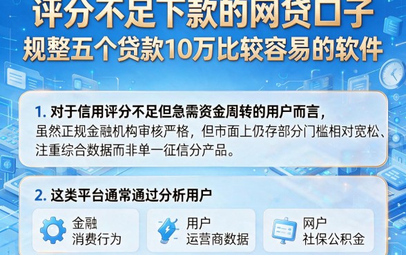评分不足下款的网贷口子,规整五个贷款10万比较容易的软件