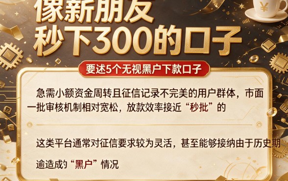 像薪朋友秒下300的口子,详细阐述5个无视黑户下款口子