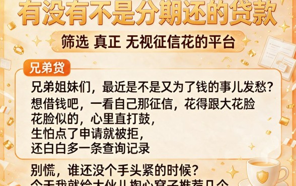 有没有不是分期还的贷款,筛选五个真正无视征信花的平台