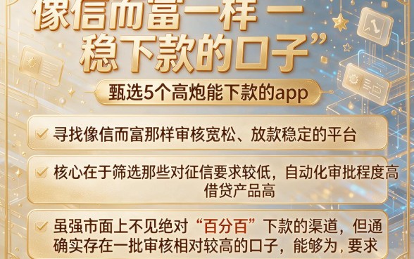 像信而富一样稳下款的口子，甄选5个高炮能下款的app