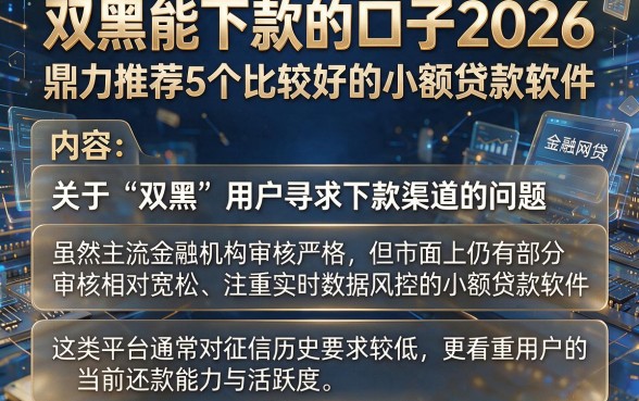 双黑能下款的口子2026，鼎力推荐5个比较好的小额贷款软件