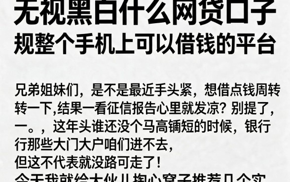无视黑白什么网贷口子，规整五个手机上可以借钱的平台
