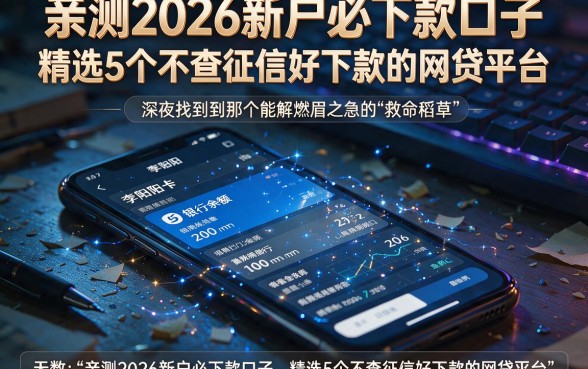 亲测2026新户必下款口子,精选5个不查征信好下款的网贷平台