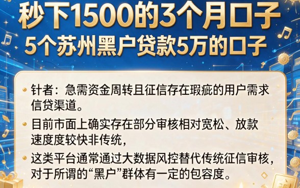 秒下1500的3个月口子,整合5个苏州黑户贷款5万的口子