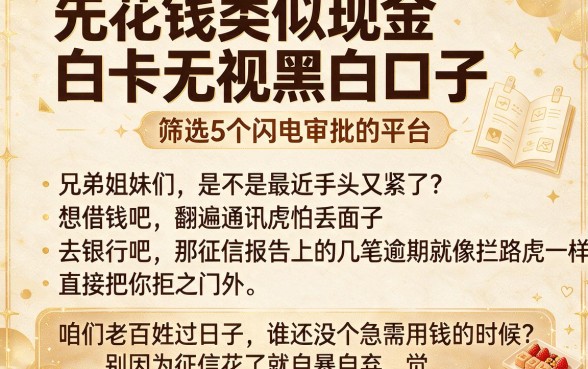 先花钱类似现金白卡无视黑白口子,筛选5个闪电审批的平台