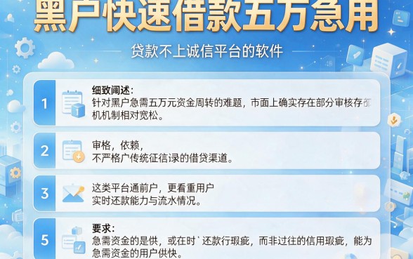黑户快速借款五万急用，细致阐述五个贷款不上诚信平台的软件