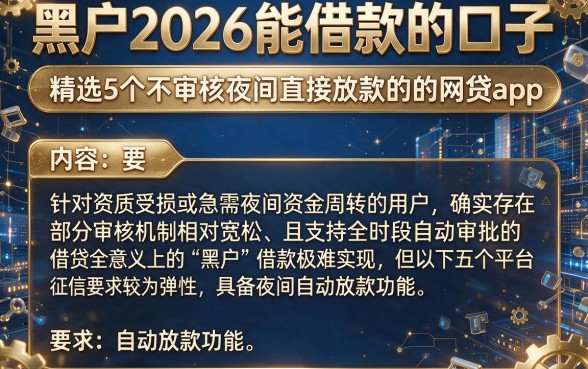 黑户2026能借款的口子,精选5个不审核夜间直接放款的网贷app