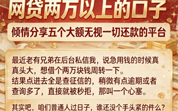 网贷两万以上的口子,倾情分享五个大额无视一切还款的平台