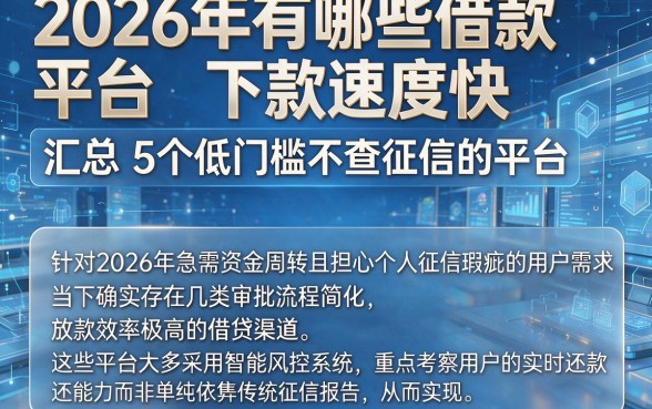 2026年有哪些借款平台下款速度快,汇总5个低门槛不查征信的平台