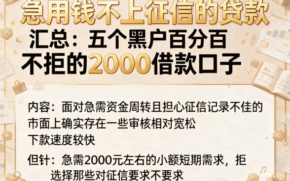 急用钱不上征信的贷款,汇总五个黑户百分百不拒的2000借款口子