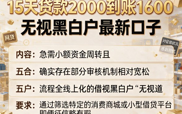 15天贷款2000到账1600,整合五个无视黑白户最新口子