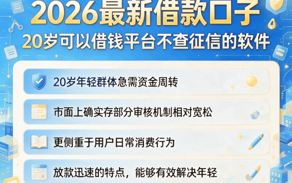 2026最新借款口子,筛选五个20岁可以借钱平台不查征信的软件