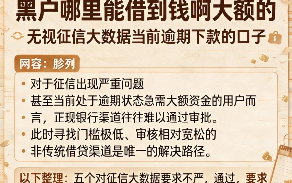 黑户哪里能借到钱啊大额的,胪列五个无视征信大数据当前逾期下款的口子