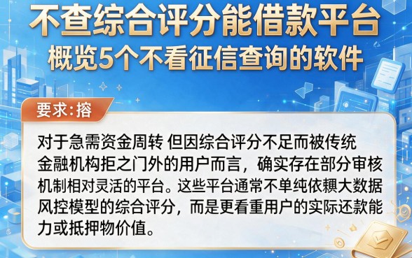 不查综合评分能借款平台,概览5个不看征信查询的软件