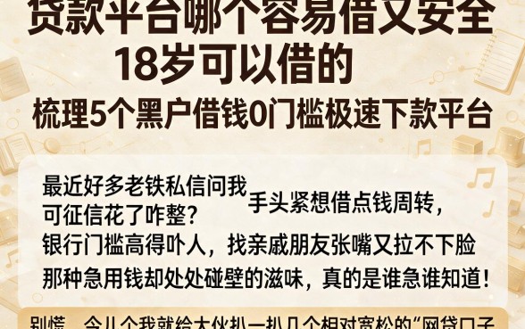 贷款平台哪个容易借又安全18岁可以借的,梳理5个黑户借钱0门槛极速下款平台