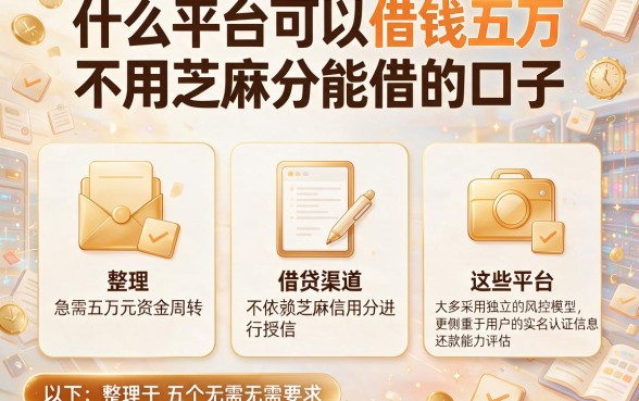 什么平台可以借钱五万，整理五个不用芝麻分能借的口子