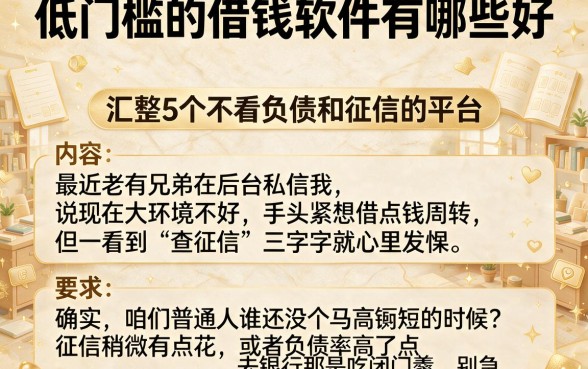 低门槛的借钱软件有哪些好,汇整5个不看负债和征信的平台