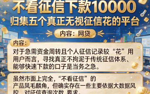 不看征信下款10000,归集五个真正无视征信花的平台