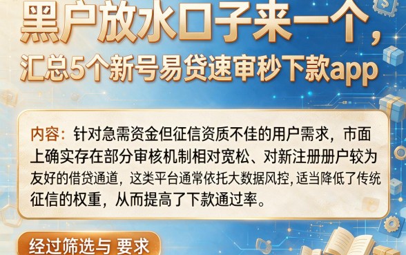 黑户放水口子来一个,汇总5个新号易贷速审秒下款app