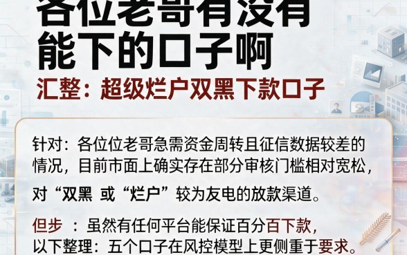 各位老哥有没有能下的口子啊，汇整五个超级烂户双黑下款口子