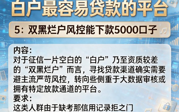白户最容易贷款的平台,概括5个双黑烂户风控能下款5000口子