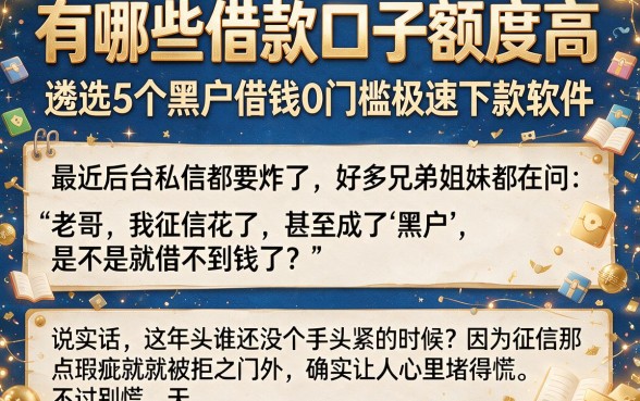 有哪些借款口子额度高,遴选5个黑户借钱0门槛极速下款软件