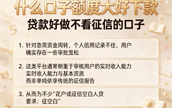什么口子额度大好下款,详细阐述5个贷款好做不看征信的口子