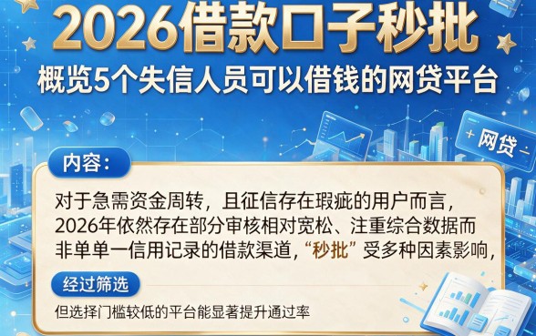 2026借款口子秒批，概览5个失信人员可以借钱的网贷平台