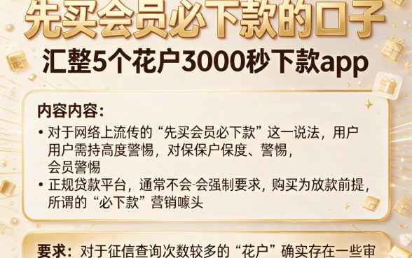 先买会员必下款的口子，汇整5个花户3000秒下款app