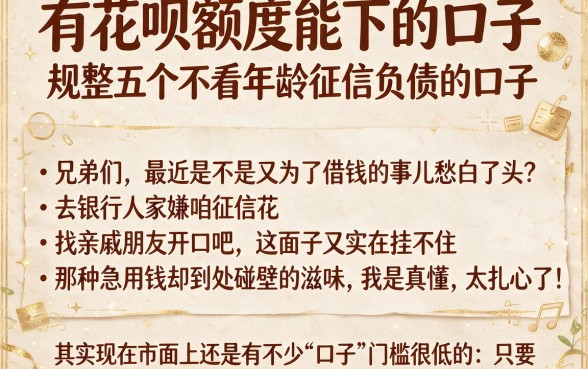 有花呗额度能下的口子,规整五个不看年龄征信负债的口子