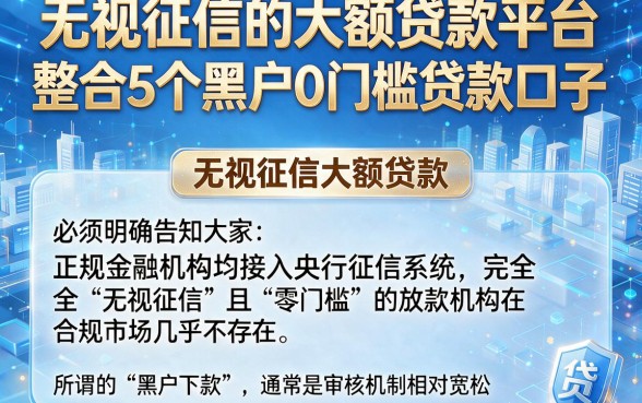 无视征信的大额贷款平台,整合5个黑户0门槛贷款口子