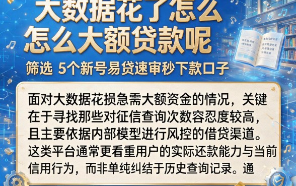 大数据花了怎么大额贷款呢，筛选5个新号易贷速审秒下款口子