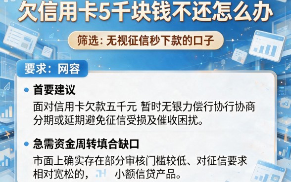 欠信用卡5千块钱不还怎么办，筛选五个无视征信秒下款的口子