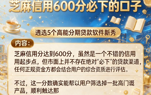 芝麻信用600分必下的口子,遴选5个高能分期贷款软件新秀