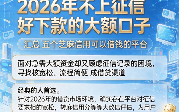 2026年不上征信好下款的大额口子，汇总五个芝麻信用可以借钱的平台