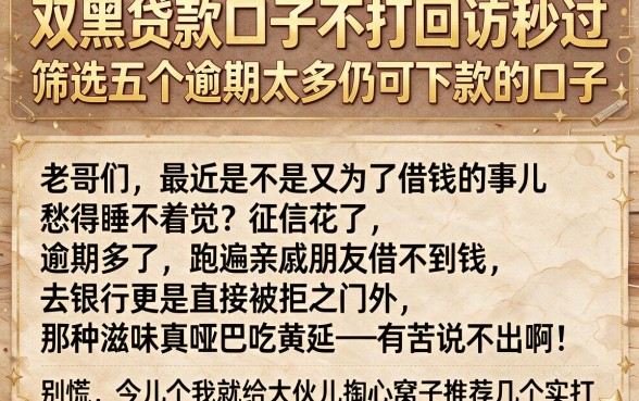 双黑贷款口子不打回访秒过,筛选五个逾期太多仍可下款的口子