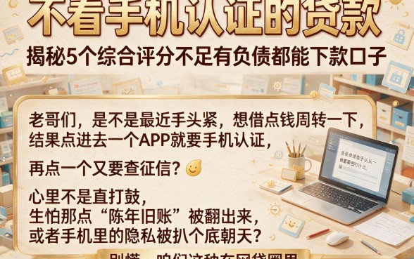 不看手机认证的贷款，揭秘5个综合评分不足有负债都能下款口子