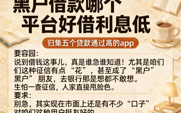 黑户借款哪个平台好借利息低，归集五个贷款通过高的app